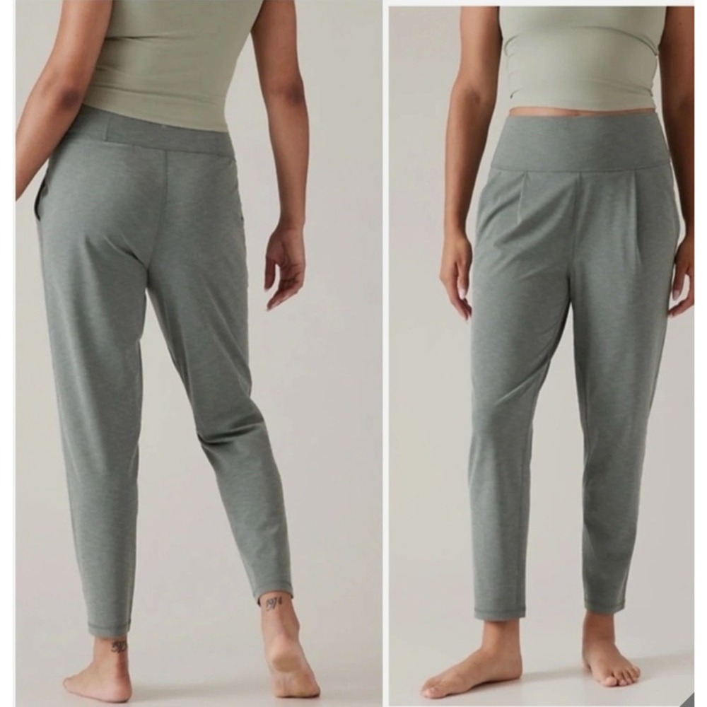 Athleta Elation Pant Joggers Green Heathered High Rise Tapered Crop Size Medium - Picture 2 of 8